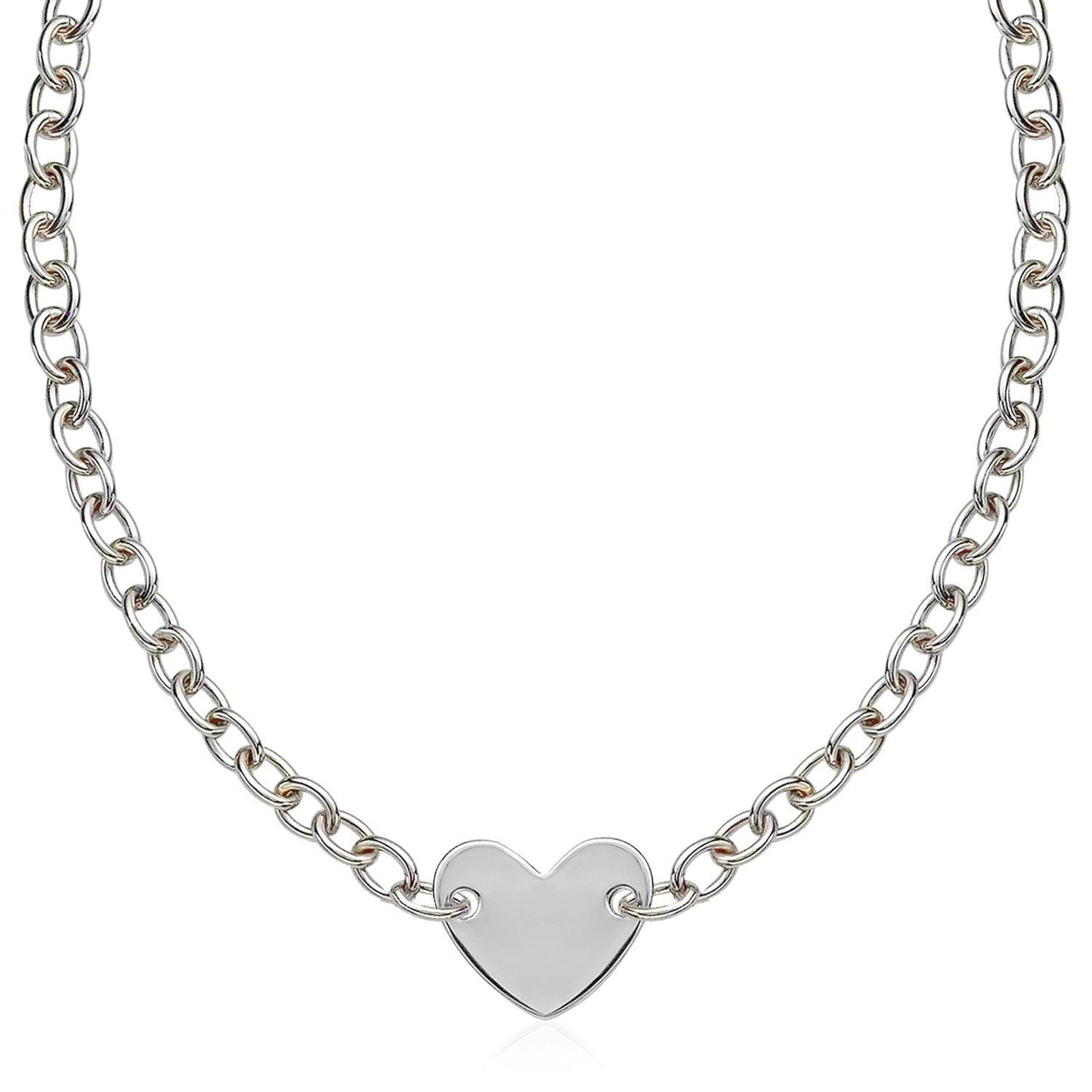 Sterling Silver Rhodium Plated Chain Bracelet with a Flat Heart Motif Station Bids.com