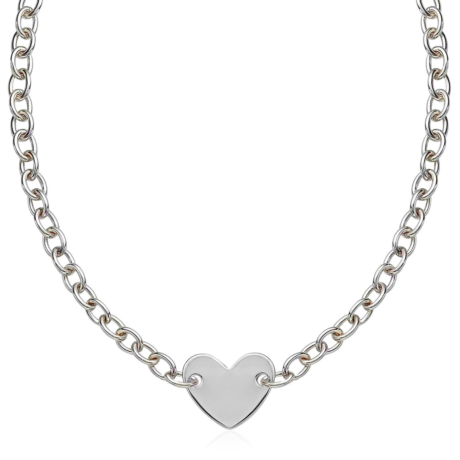 Sterling Silver Rhodium Plated Chain Bracelet with a Flat Heart Motif Station Bids.com