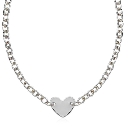 Sterling Silver Rhodium Plated Chain Bracelet with a Flat Heart Motif Station Bids.com