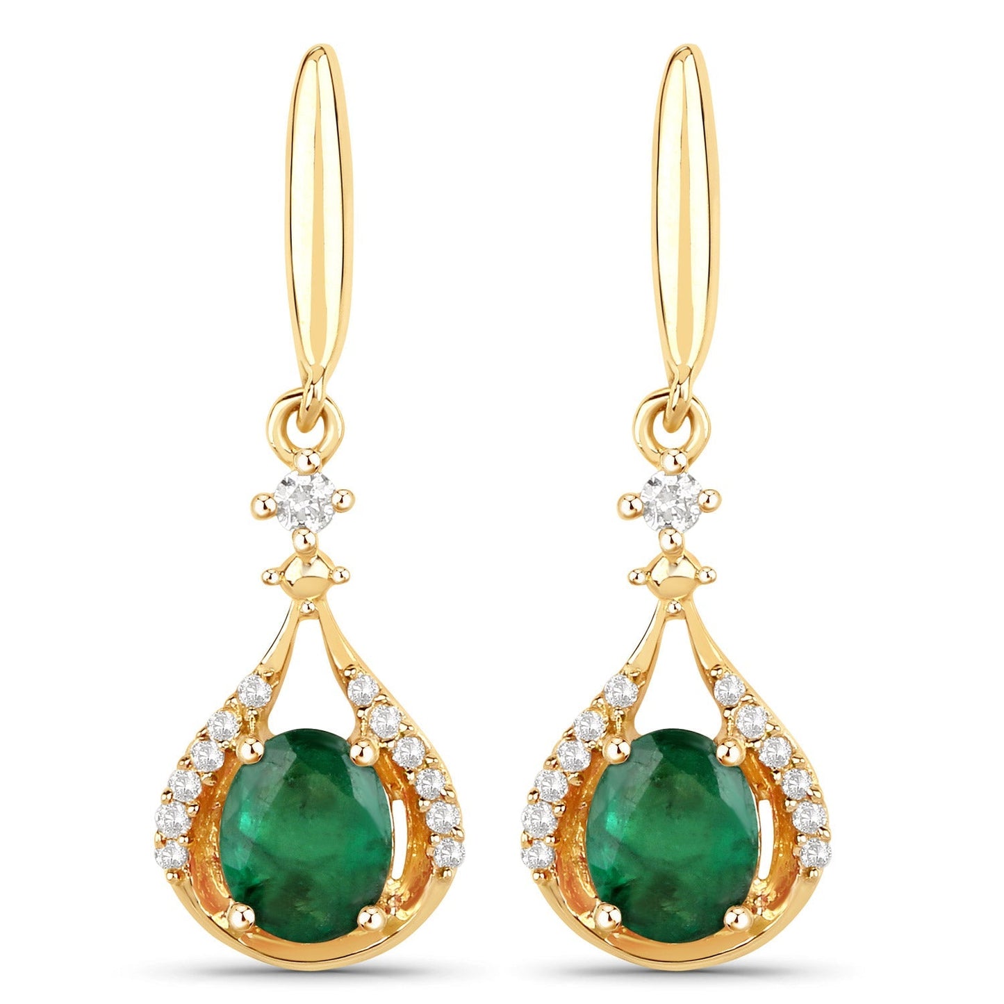 0.70 Carat Genuine Zambian Emerald and White Diamond 14K Yellow Gold Earrings Bids.com