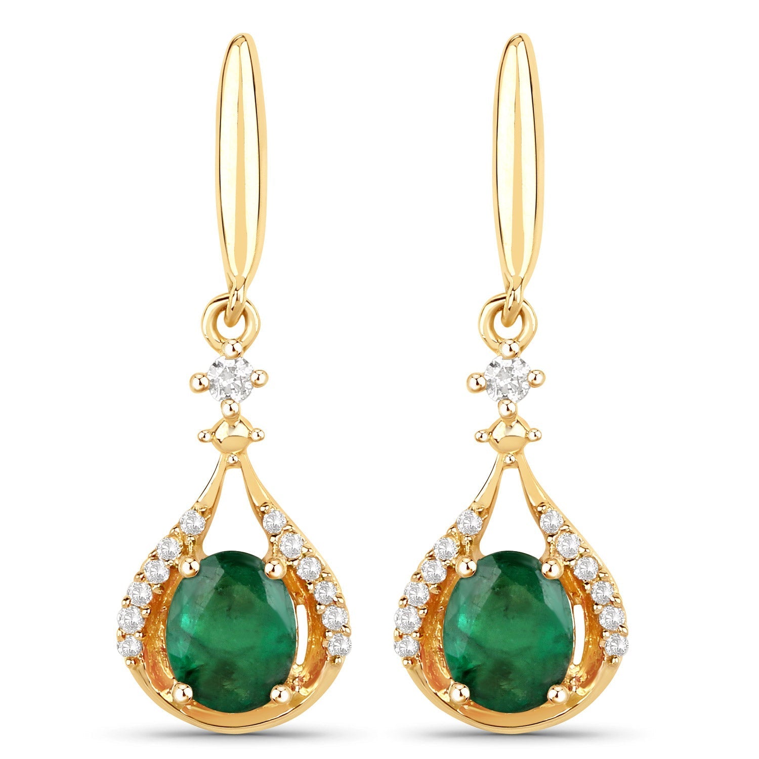 0.70 Carat Genuine Zambian Emerald and White Diamond 14K Yellow Gold Earrings Bids.com