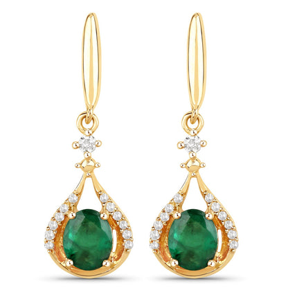 0.70 Carat Genuine Zambian Emerald and White Diamond 14K Yellow Gold Earrings Bids.com