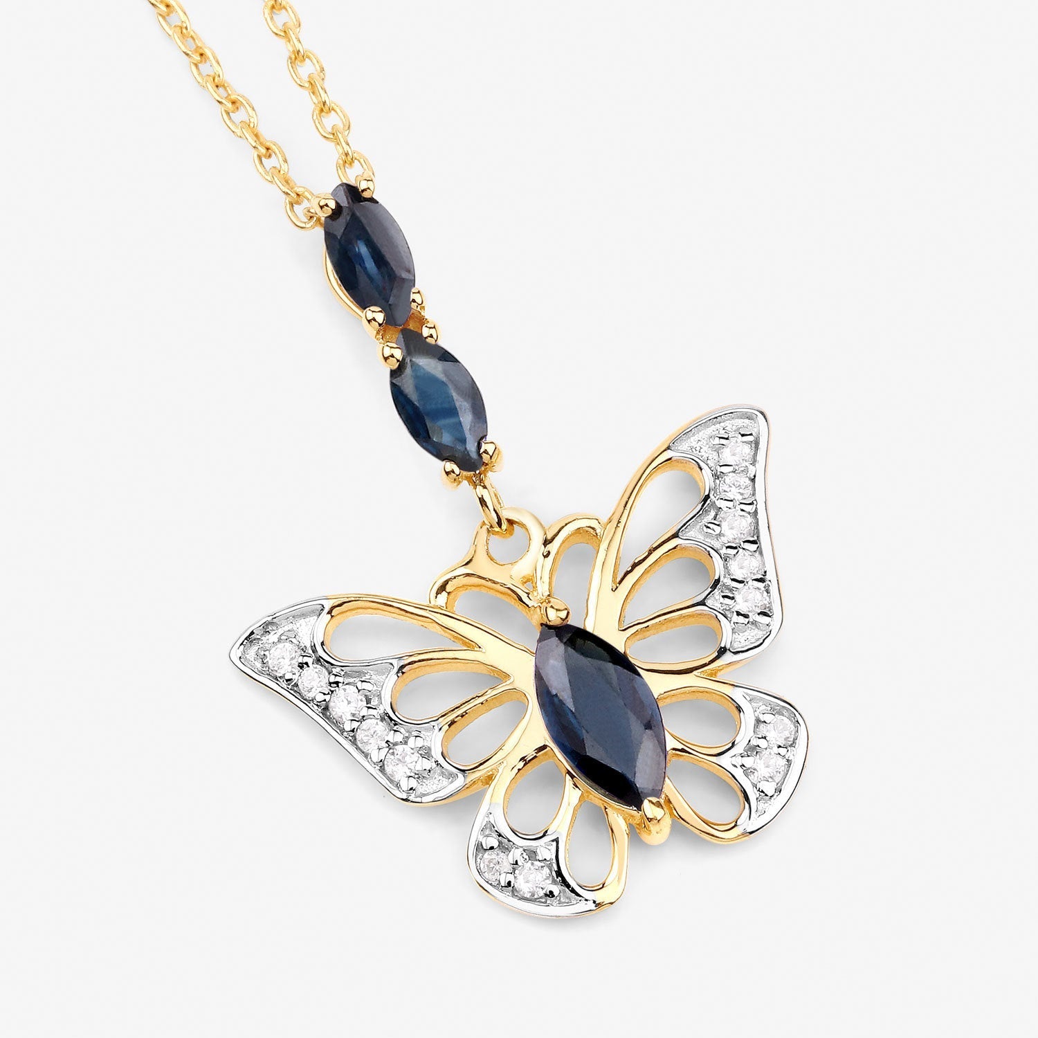 0.92 Carat Genuine Blue Sapphire and White Zircon .925 Sterling Silver Pendant Bids.com