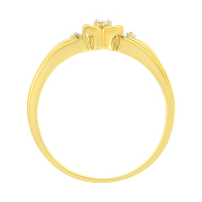 10KT Yellow Gold 1/20 cttw Diamond Triple Heart Diamond Ring (K-L, I1-I2) - Size 7 Bids.com