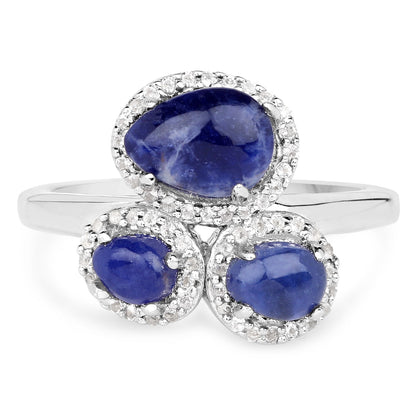 2.28 Carat Genuine Blue Aventurine And White Topaz .925 Sterling Silver Ring Bids.com