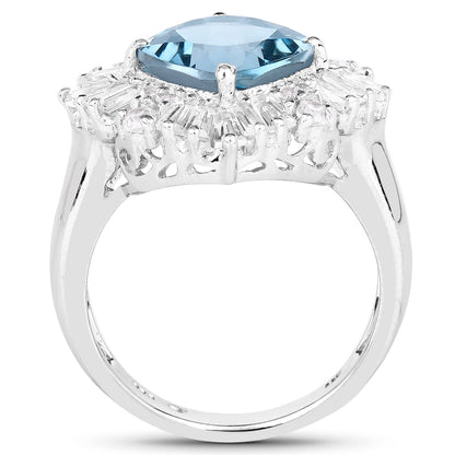 5.19 Carat Genuine London Blue Topaz & White Topaz .925 Sterling Silver Ring Bids.com