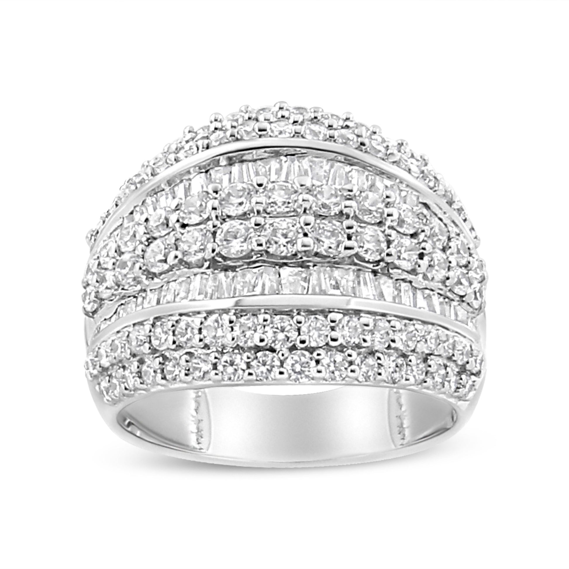 .925 Sterling Silver 2.00 Cttw Round and Baguette-Cut Diamond Cluster Ring (H-I Color, I1-I2 Clarity) - Size 7 Bids.com