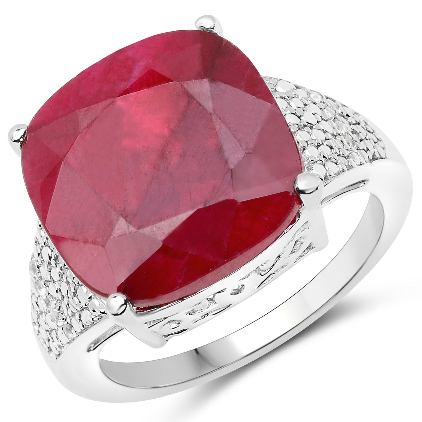 14.47 Carat Dyed Ruby and White Topaz .925 Sterling Silver Ring Bids.com