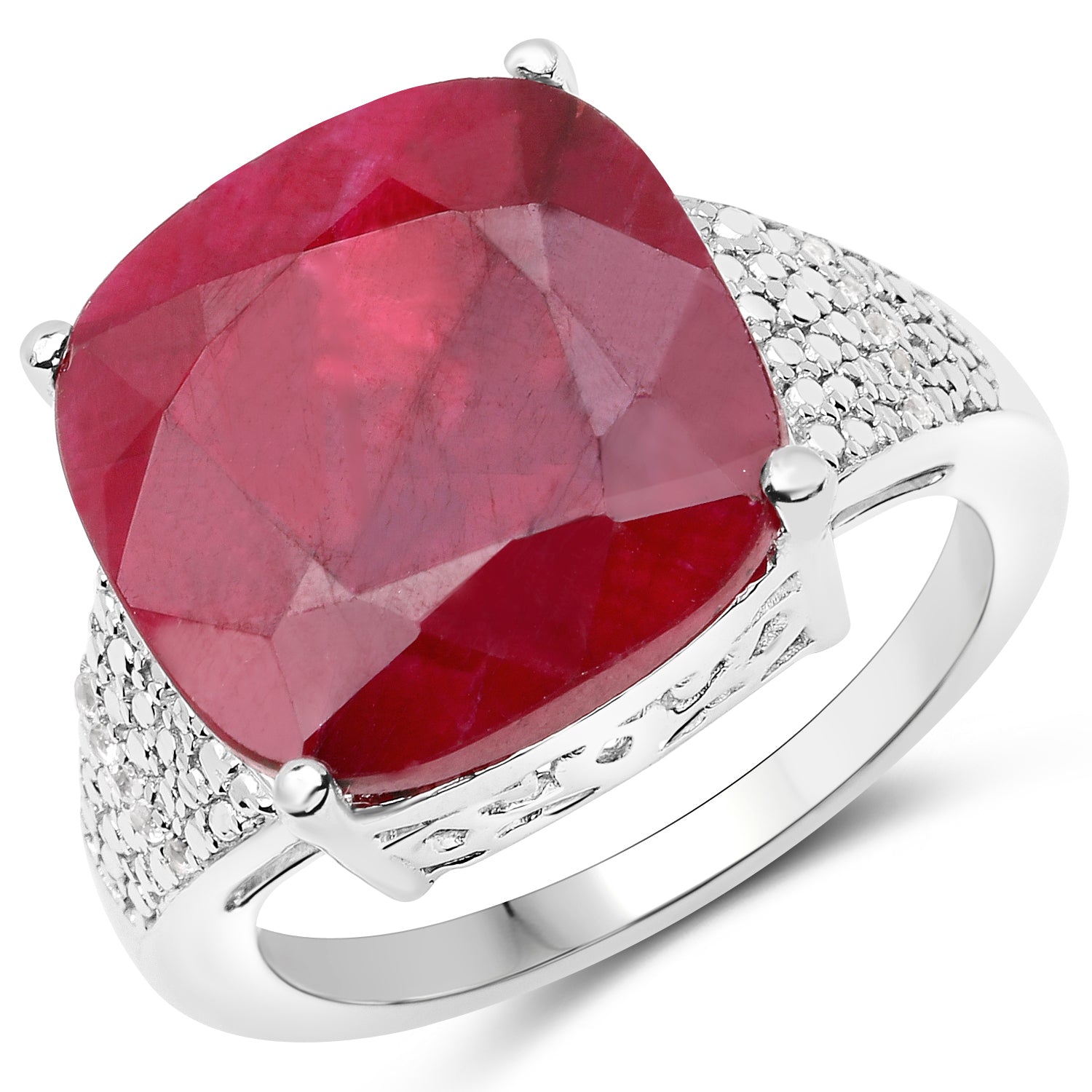14.47 Carat Dyed Ruby and White Topaz .925 Sterling Silver Ring Bids.com