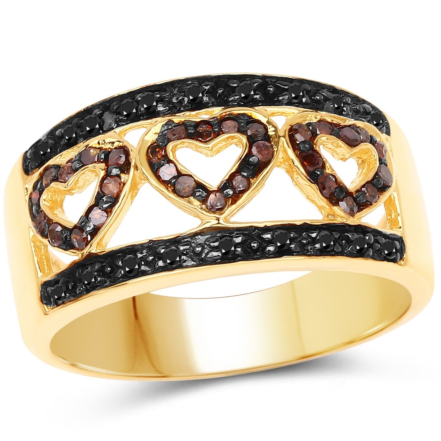 14K Yellow Gold Plated 0.32 Carat Genuine Black Diamond and Red Diamond .925 Sterling Silver Ring Bids.com