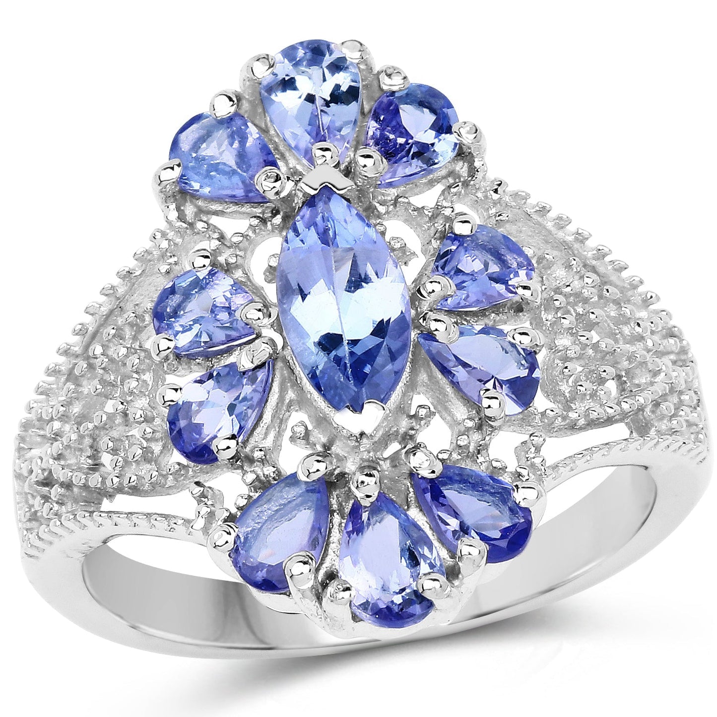 2.07 Carat Genuine Tanzanite .925 Sterling Silver Ring Bids.com