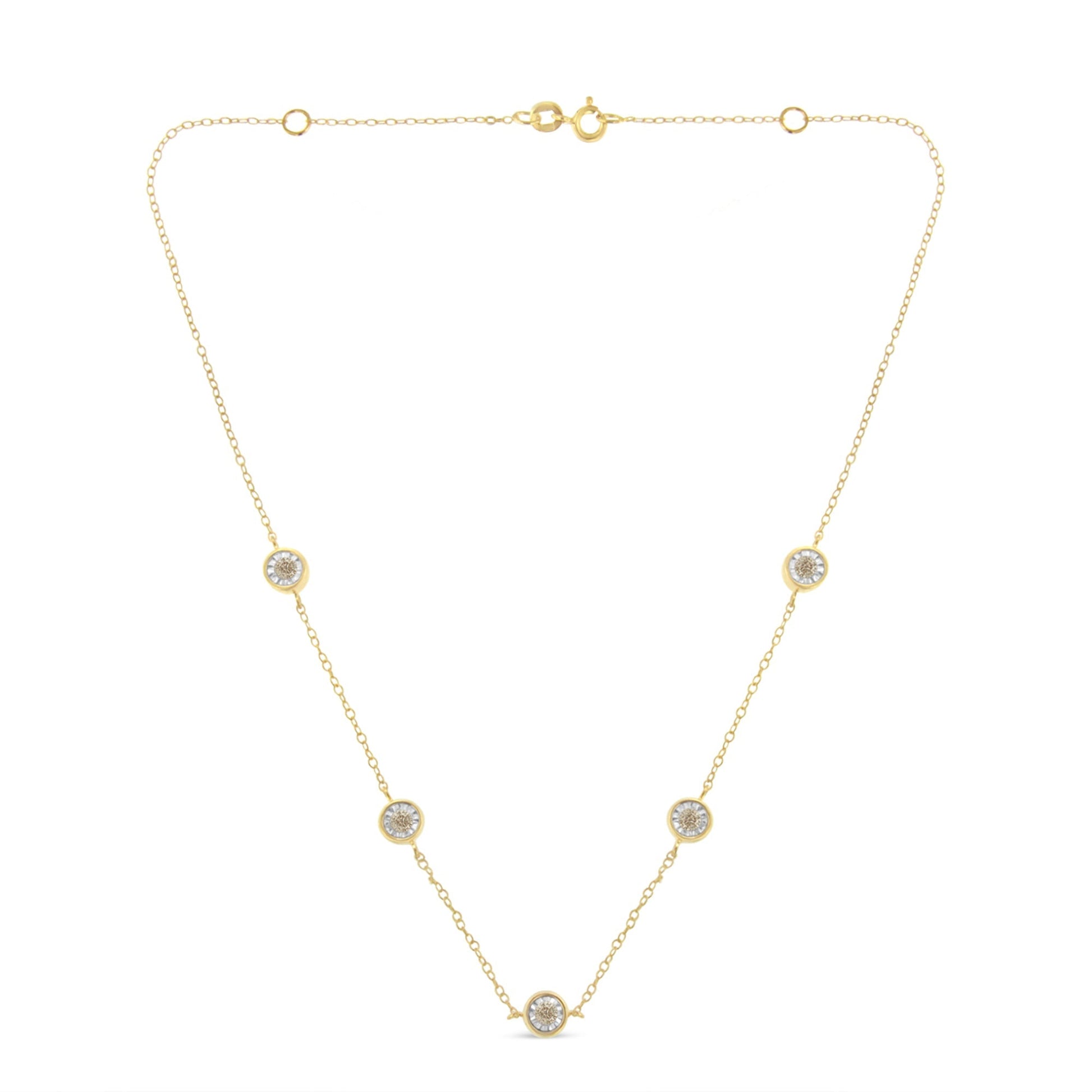 Yellow Color Plated Sterling Silver Diamond Station Necklace (1/2 cttw, K-L Color, I2-I3 Clarity) Bids.com