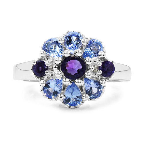 1.25 Carat Genuine Tanzanite, Amethyst & White Topaz .925 Sterling Silver Ring Bids.com
