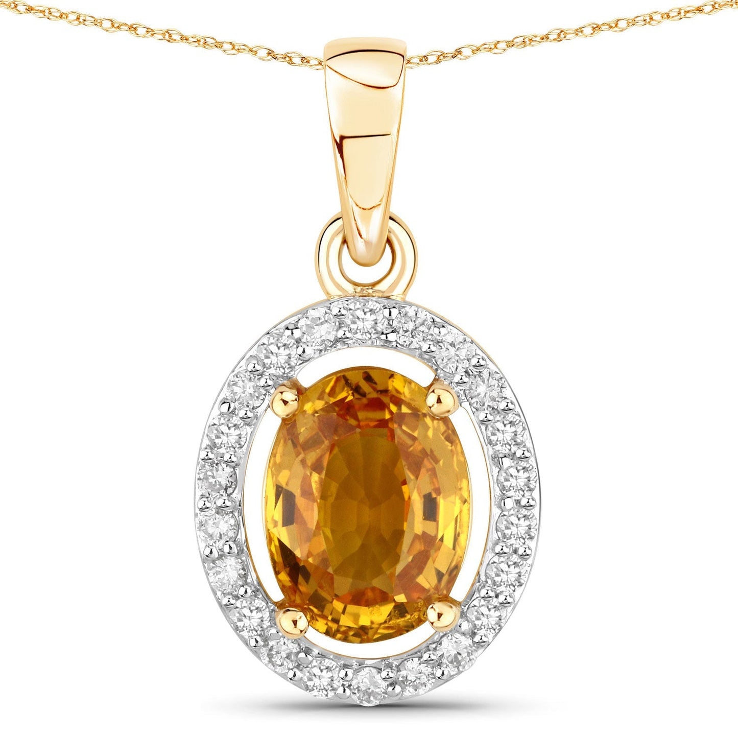 1.78 Carat Genuine Yellow Sapphire and White Diamond 14K Yellow Gold Pendant Bids.com