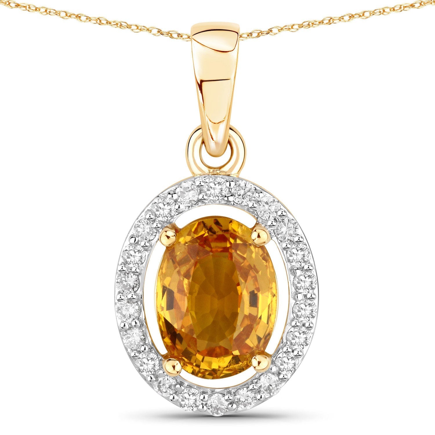 1.78 Carat Genuine Yellow Sapphire and White Diamond 14K Yellow Gold Pendant Bids.com