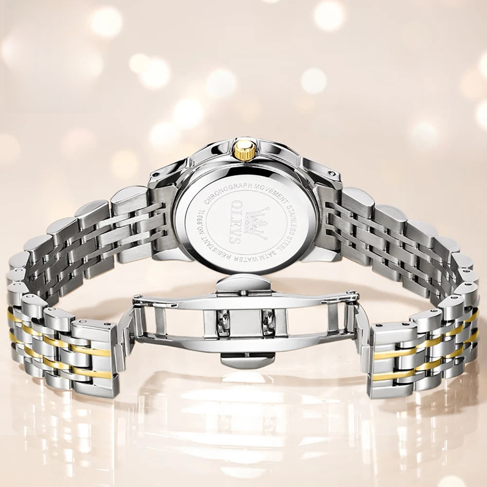 Women's Two Tone Stainless Steel Quartz Watch With Date BandsCo Straps