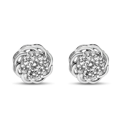 .925 Sterling Silver 1/2 Cttw Round Diamond Cluster Openwork Floral Halo Stud Earrings (I1-I2 Clarity, I-J Color) Bids.com