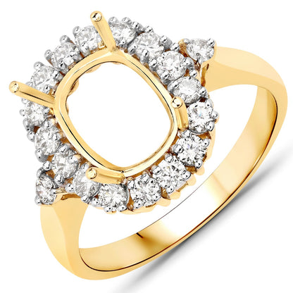 0.54 Carat Genuine White Diamond 14K Yellow Gold Semi Mount Ring - holds 9x7mm Cushion Gemstone Bids.com