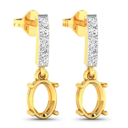 0.14 Carat Genuine White Diamond 14K Yellow Gold Semi Mount Earrings - holds 7x5mm Oval Gemstones Bids.com