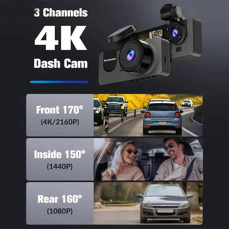 3-Channel 4K UHD Dash Cam Front, Rear and Inside with 32GB SD Card DailySale