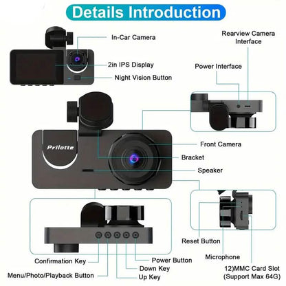 3-Channel 4K UHD Dash Cam Front, Rear and Inside with 32GB SD Card DailySale