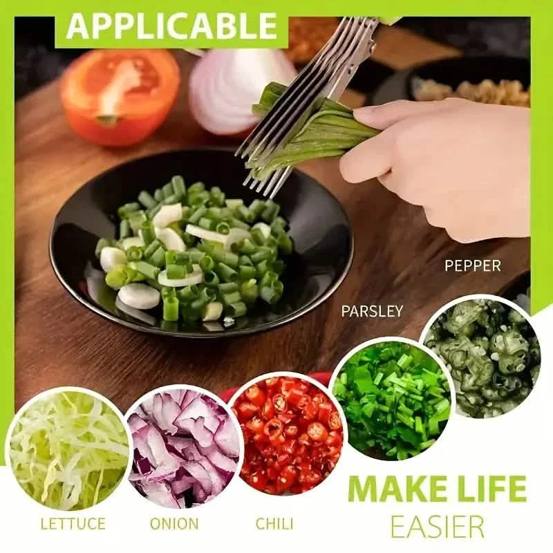 5-Blade Stainless Steel Herb Scissors Set - Versatile Kitchen Shears DailySale