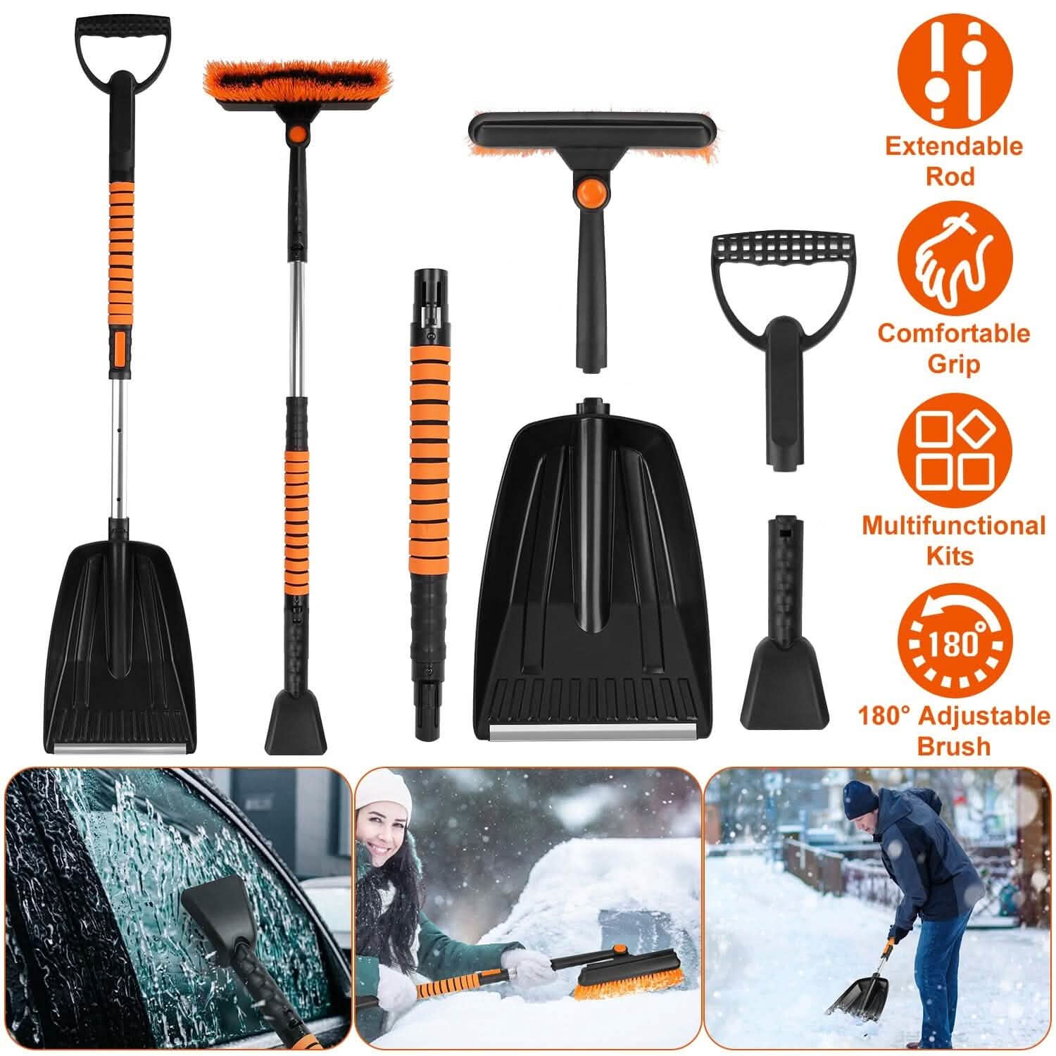 5-in-1 Detachable 180° Adjustable Ice Scraper Snow Shovel DailySale