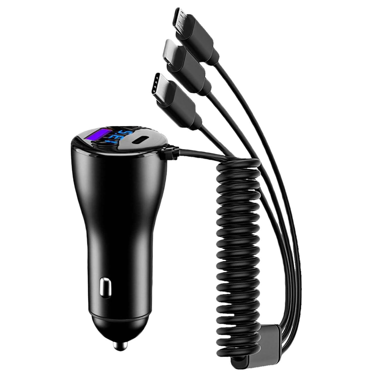 5-in-1 Fast Charge Car Charger QC PD USB Type C LT 5 Port with 4ft Coiled Cable DailySale