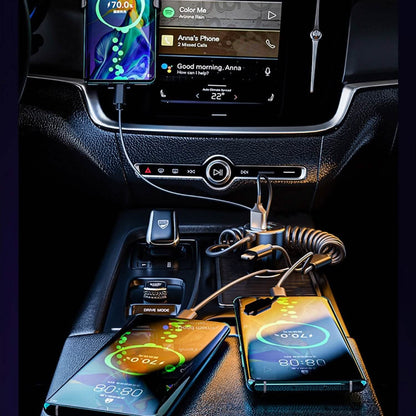 5-in-1 Fast Charge Car Charger QC PD USB Type C LT 5 Port with 4ft Coiled Cable DailySale