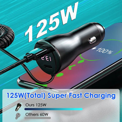 5-in-1 Fast Charge Car Charger QC PD USB Type C LT 5 Port with 4ft Coiled Cable DailySale