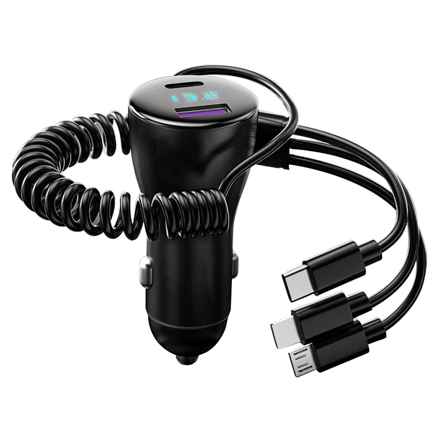 5-in-1 Fast Charge Car Charger QC PD USB Type C LT 5 Port with 4ft Coiled Cable DailySale