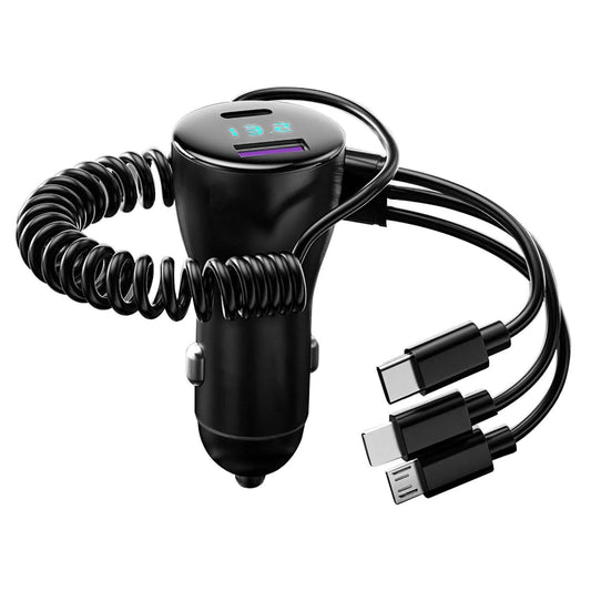5-in-1 Fast Charge Car Charger QC PD USB Type C LT 5 Port with 4ft Coiled Cable DailySale