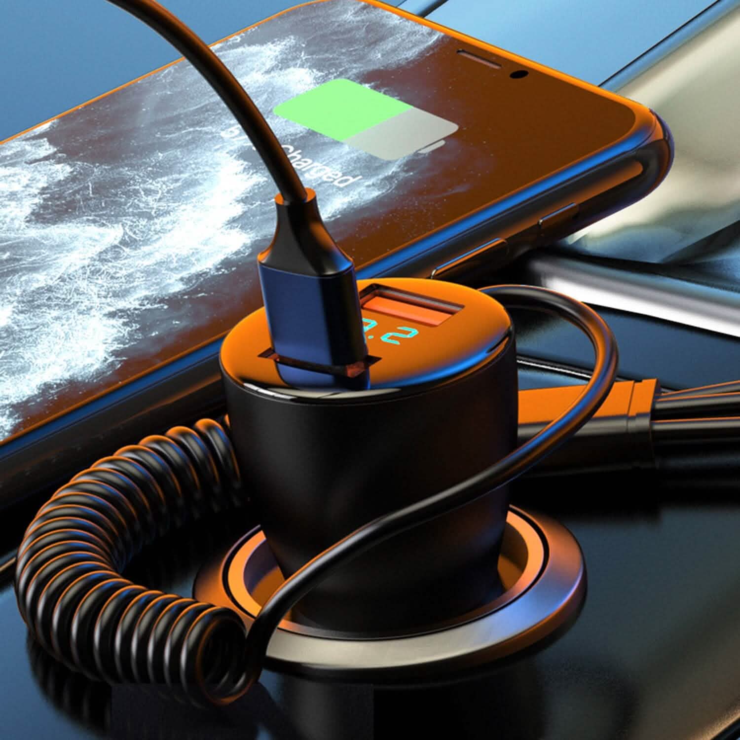 5-in-1 Fast Charge Car Charger QC PD USB Type C LT 5 Port with 4ft Coiled Cable DailySale