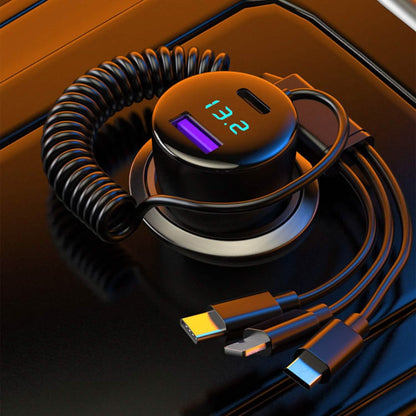 5-in-1 Fast Charge Car Charger QC PD USB Type C LT 5 Port with 4ft Coiled Cable DailySale