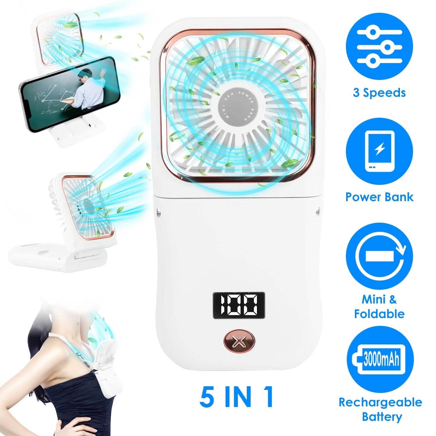 5-in-1 Folding Rechargeable Hands Free Mini Fan DailySale