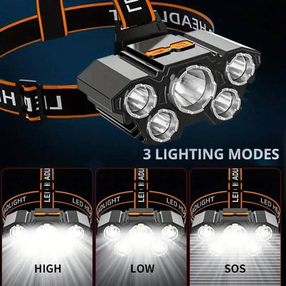 5 LED Headlamp High Lumens Super Bright Outdoor Headlight DailySale