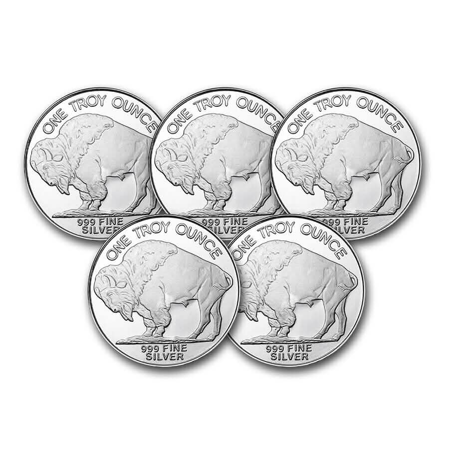 5-Pack: 1 Oz Silver Round - Buffalo DailySale