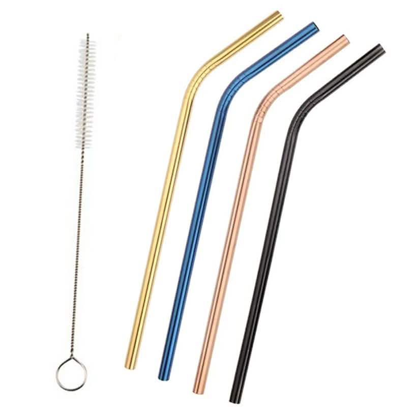 5-Pack: Colored Platinum Stainless Steel Straws With Brush DailySale