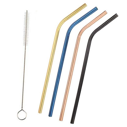5-Pack: Colored Platinum Stainless Steel Straws With Brush DailySale