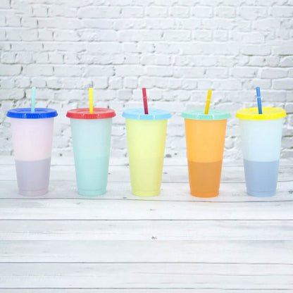 5-Pack: Colorful Drinking Cup with Lid and Straw DailySale