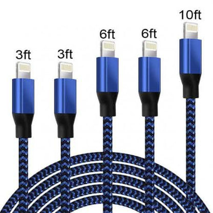 5-Pack: Heavy Duty Braided iPhone Lightning USB Cable Charger Cords DailySale