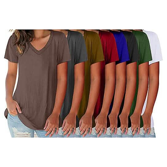 5-Pack: Ladies Ultra Soft Cotton Blend Basic V-Neck Short Sleeve Shirts DailySale