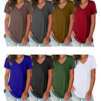 5-Pack: Ladies Ultra Soft Cotton Blend Basic V-Neck Short Sleeve Shirts DailySale