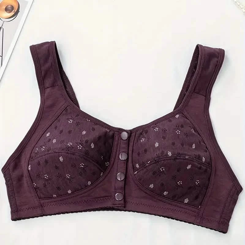 5-Pack: Large Size Soft Women's Printed Front Buckle Underwear, No Steel Ring Bra for Middle-aged and Elderly Women DailySale