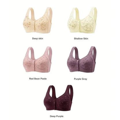 5-Pack: Large Size Soft Women's Printed Front Buckle Underwear, No Steel Ring Bra for Middle-aged and Elderly Women DailySale