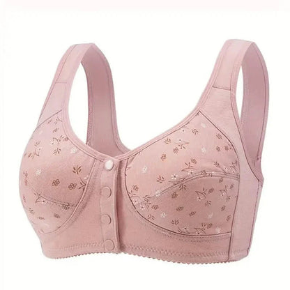 5-Pack: Large Size Soft Women's Printed Front Buckle Underwear, No Steel Ring Bra for Middle-aged and Elderly Women DailySale