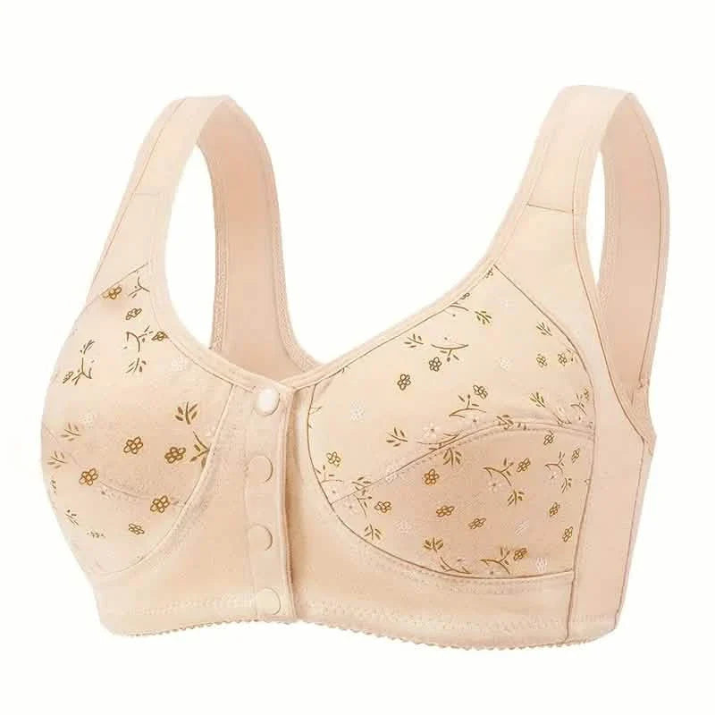 5-Pack: Large Size Soft Women's Printed Front Buckle Underwear, No Steel Ring Bra for Middle-aged and Elderly Women DailySale