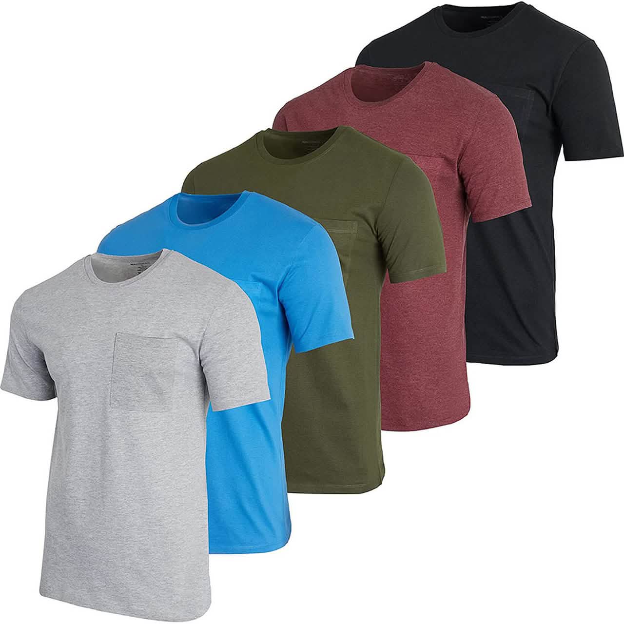 5-Pack: Men's Cotton Crew Neck Pocket T-Shirts DailySale