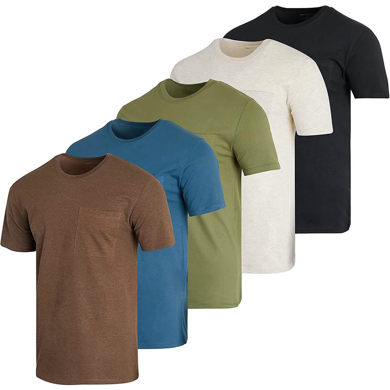 5-Pack: Men's Cotton Crew Neck Pocket T-Shirts DailySale