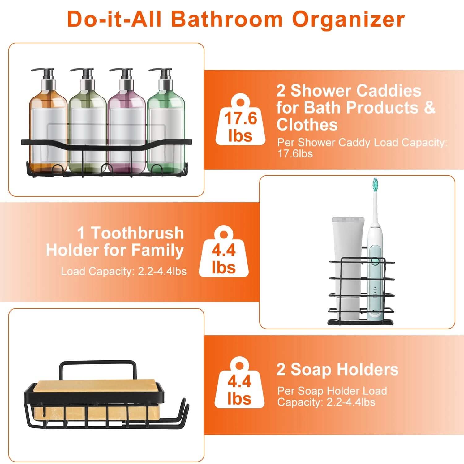 5-Pack: Shower Caddy Shelves with 18 Inbuilt Hooks DailySale
